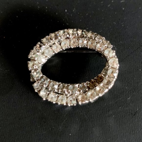Vintage Double Rhinestone Circle Pin - Picture 4 of 8